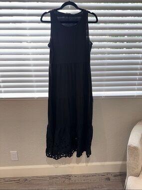 J. Crew Black Sleeveless Tiered Maxi Dress with Eyelet Hem
